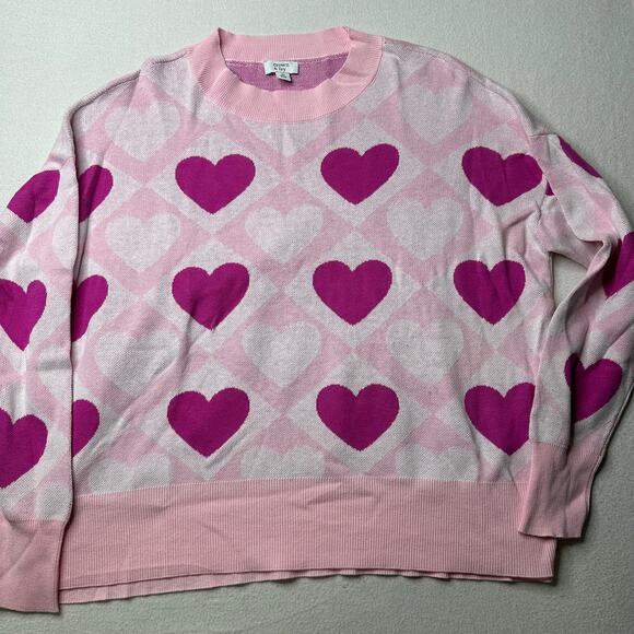 crown & ivy Sweaters - Crown‎ & Ivy Womens Pink Heart Crew Neck Sweater Size M